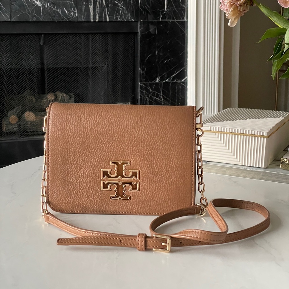 Tory Burch Britten Combo Leather Crossbody in Bark